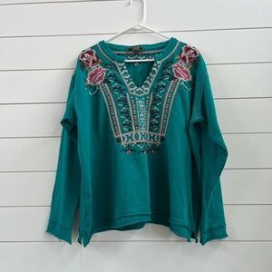 Lucky & Blessed Green Embellished Long Sleeve Blouse